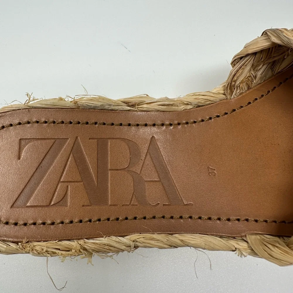 Zara Natural Raffia Platform Wedge Sandals Women's 37 - Picture 13 of 14
